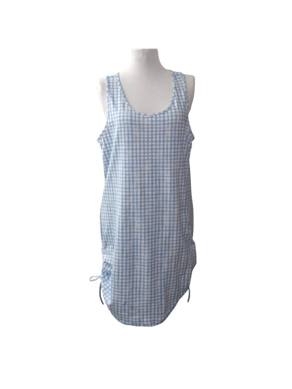 Southern Tide Blue & White Gingham Racerback Tank Dress With Adjustable Side Tie